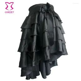 Skirts Black Ruffle Satin Tiered Asymmetical Saia Victorian Women Skirt Retro Steampunk Corset Sexy Ladies Gothic Clothing