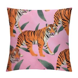 Pink Tigers Pillow Covers Decorative Throw Pillowcase Square Couch Cushion Cover for Home Decor Sofa Living Room Bed Car Sofa