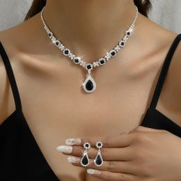 3Pcs Fashion Crystal Drop Necklace Earrings Women's Jewelry Set