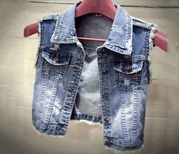 2019 New Cotton Jeans Sleeveless Jacket Women Plus Size SL Dark Blue Denim Jeans Vest Women Cowboy Denim Vest Womens Jackets7138702