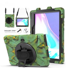 360 Rotating Hand Strap Tablet Cases For Samsung Galaxy Tab Active 4 Pro 10.1 INCH Shockproof Kids Safe PC Silicon Stand Cover Case With Shoulder Strap + Screen Protector