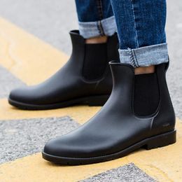 Men Rain Boots Fashion Chelsea Boots Male Ankle Boots Man Black Casual Boots PVC Rubber Rain Shoes Waterproof Fishing Shoes 240529