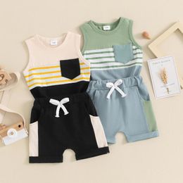 Clothing Sets Baby Boy 2 Piece Outfits Contrast Colors Sleeveless Tank Tops And Elastic Shorts Set Summer Clothes