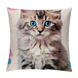 Cat Themed Life is Better with A Cat Funny Sitting Cat Floral Decorative Throw Pillow Case for Home Living Room Girls Room Sofa Couch Bed Decor
