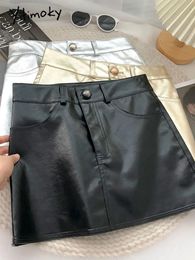Yitimoky Mini Leather Skirts for Women Korean Fashion Vintage Streetwear Party Club Night Sexy Super Short Metal Pu Skirts 240529