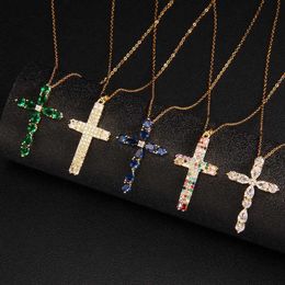 15 styles Fashion Trend Cross Diamond Chain Womens Mens Jewellery Gold CZ Pendant Flashing Cross Stainless Steel Necklace Free Shipping