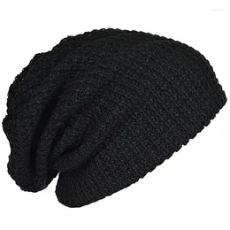 Berets Mens Slouchy Long Beanie Knit Cap For Summer Winter Oversize Black