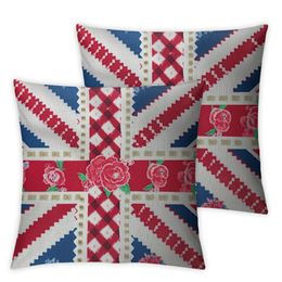 Shabby Flora Throw Pillow Cushion Cover, British Flag in Floral Style Retro Polka Dots Country Culture Inspired, Decorative Square Accent Pillow Case,Blue Pink 2pc