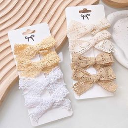 Hair Accessories 4Pcs/Set Sweet White Lace Bowknot Hair Clips For Baby Girls Boutique Bows Hairpins Barrettes Headwear Kids Hair Accessories Gift Y240529