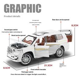 Diecast Model Cars 1 24 Prado Off Road SUV Diecast Alloy Metal Model Vehicle Sound Light Collection Hobby Desktop Ornament Gift For Friend