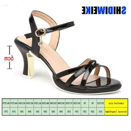 Size s Big Women Sandals Shoes SDWK Thin Heels Summer Patent Leather Peep Toe High Sexy Nightclub Party Cross Strap 584 Sandal Shoe He 36e el Cro