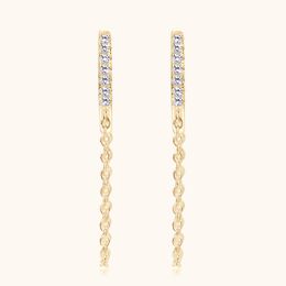 Lnngy Pave Set 1.2mm Moissanite Earring 925 Sterling Silver Single Hole Long Wire Tassel Chain Earrings Bijoux Femme Jewelry