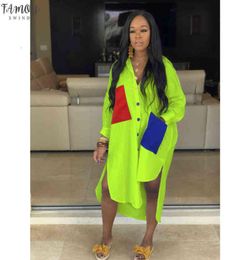 Neon Green Casual Shirt Dress Women Plus Size Vestidos Clothes Long Sleeve Loose Midi Dresses Button Up Slit Sexy9434021