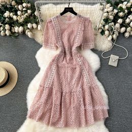 French dress womens design sense hollowed out lace waist slim and sweet ruffled edge skirt socialite style formal dress