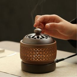 F 110V/220V Electronic Incense Burner Ceramic Household Night Light Timing Adjustable Temperature Essential Oil Lamp Tea Warmer