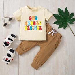Clothing Sets Bor Baby Boys Birthday Clothes Crew Neck Letters Print Brother T-shirt And Drawstring Jogger Pants 2pcs Summer Outfit