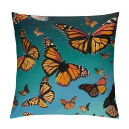 Blue and Orange Monarch Butterfly Pattern Throw Pillow Covers Sofa Pillowcase Car Square Throw Pillowcases Home Decoration