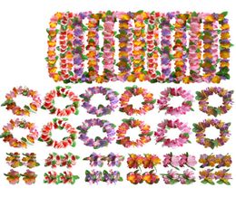 12 Colours Hawaii Flower Festival Luau Beach Party Garland Headband Necklace Bracelet Set Birthday Decoration 4pcsset6675499