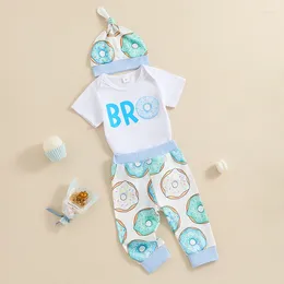 Clothing Sets Mubineo Baby Boy Summer Outfit Bro Print Short Sleeve Romper Donut Pants Beanies Hat Set Born 3 Pieces Clothes