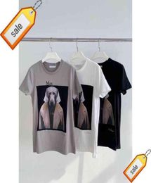 Maxmara Summer Short Sleeve Printing Heavy Industry Fashion Chic Hound Dog Head Loose Round Neck Cotton Tshirts1s1s14769028