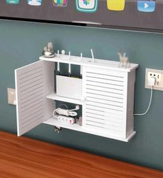 Wireless Wifi Router Storage Boxes Wooden Box Cable Power Plus Wire Bracket Wall Hanging Plug Board Storage Shelf DIY Home Decor X9908761