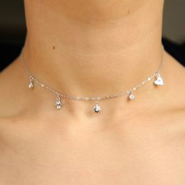 Wholesale-lovely girl women Jewellery lucky symbol charm necklace evil eye hamsa hand sun cz drop elegance 925 sterling silver choker 2236