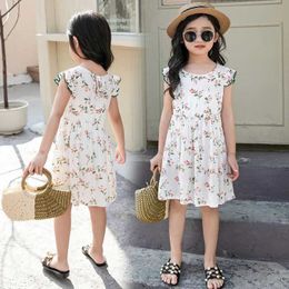 Girl's Dresses Size100-160 Summer Dresses for Girls Kids 2-12 Years Country-side Style Florals Printed Petal Sleeve One Piece Dress Y240529
