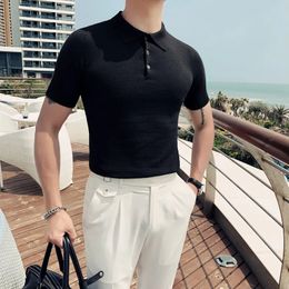 2024 Fashion Brands Polo Shirt Mens Summer Slim Fit Short Sleeve Solid Color Polos Casual Business Formal Polo Men Clothing 240528