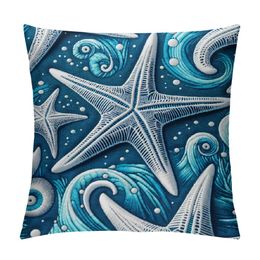 Set of 2 Throw Pillow Cover Green Star Vintage Starfish Pastel Seafoam Blue Fish Decorative Pillow Case Home Decor Square 18 x 18 Inch Pillowcase