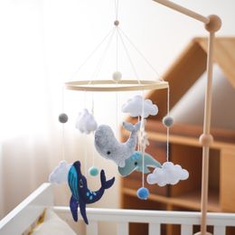 Baby Marine Animal Felt Bed Bell Rattle Set Newborn Bed Bell for Baby Crib Bed Wood Mobile Carousel Cot Musical Toy Gift