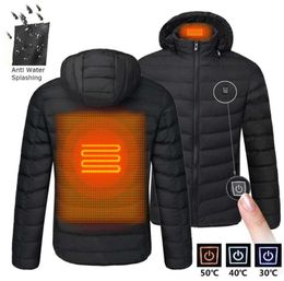 Men039s Down Parkas 2021 NWE Men Winter Warm USB Heating Jackets Smart Thermostat Pure Colour Hooded Heated Clothing Waterproo3514226