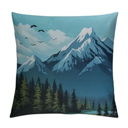 Mountain Throw Pillow Cover Nature Mountains Cloud Decorative Pillow Case Standard Square Cushion Cover for Sofa Bedroom Men Women Blue