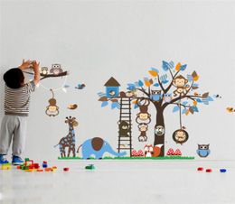 Large Tree Animal Wall Stickers for Kids Room Decoration Monkey Owl Fox Bear Zoo Stickers Cartoon DIY Children Baby Home Decal Mur7221257