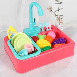 Kitchens Play Food Kids Kitchen Toys Pretend Simulation Electric Dishwasher Child Wash Basin Sink Role Playing for Girls Gifts WX5.28