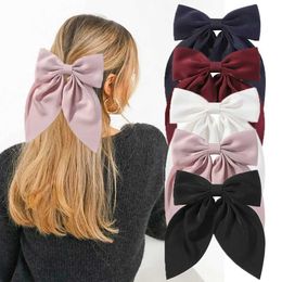 Hair Accessories Elegant Bow Ribbon Hair Clip Fashion Simple Solid Satin Spring Clip Hair Pin Retro Headband with Clips Girls Hair Accessories Y240525