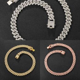 Hip Hop Aaa Bling 13 5mm Cuban Brooch Chain 2-row Ice Man Necklace Diamond Zircon Cobble Men&#039;s Necklace Women&#039;s Jewelry Q0809 2750
