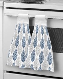 Towel Navy Blue Grey Leaf Texture Soft Microfiber Hand Kitchen Wash Cloths Towels Portable Cleaning