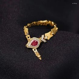 Cluster Rings Exquisite Lab Ruby Snake Bone Resizable Ring Luxury 18K Gold Color With Buckle Women Temperament Party Jewelry