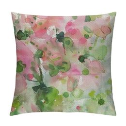 Throw Pillow Cover Pink Flowers Oil Painting Art Decorative Pillowcase for Sofa and Bed Couch