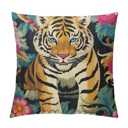 Throw Pillow Covers Vintage Tiger Eye Slate Asian Style Marine Blue Decorative Square Pillowcase for Sofa Chair Couch Bed Car, Multicolor