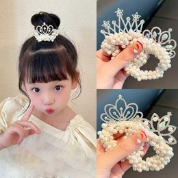 Hair Accessories 1PCS New Fashion Pearl Crown Princess Cute Kids Elastic Hair Bands Children Hair Ties Girls Hair Accessories Baby Headwear Y240529