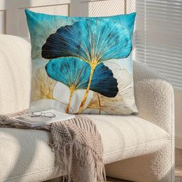 Pillow 1pc Short Plush Green And Gold Ginkgo Leaf PatternPillowcase Sofa Bedroom Car Without Insert 18 18inch