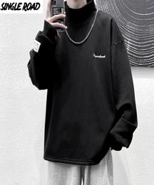 SingleRoad Mens Turtleneck Sweatshirt Men Winter Casual Oversized Harajuku Japanese Streetwear Sweatshirts Black Hoodie Men 2011145565588