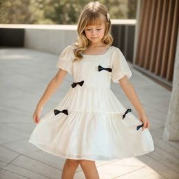 Girl's Dresses Girl Dress Big Bow Girl Child Dress Summer Kid Dress Casual Style Clothes Girl 6 8 10 12 14 Y240529