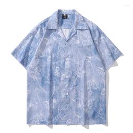 Men's Casual Shirts Front Pocket Full Printed Hawaii Men Summer Short Sleeved Male Top