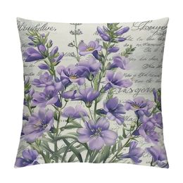 Throw Pillow Cover Vintage Flowers Lavender Provence Purple Floral Retro French Country Stamp Decor Lumbar Pillow Case Cushion for Sofa Couch Bed Standard