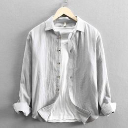 Men's Dress Shirts Basic Classic Long Sleeve Linen Cotton Shirts For Men Sold Color Comfortble Casual Button Up Hemp Shirt Man Chemises Homme Q240528