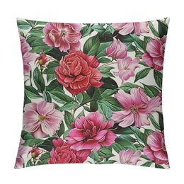 Watercolour Flower Throw Pillow Cushion Cover, Victorian Floral Pattern Painting Style Print with Peonies Roses, Decorative Rectangle Accent Pillow Case, White Rose