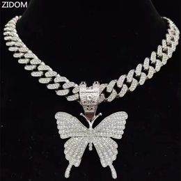 Men Women Hip Hop Iced Out Bling butterfly Pendant Necklace with 13mm Miami Cuban Chain HipHop Necklaces Fashion Charm Jewelry 240527