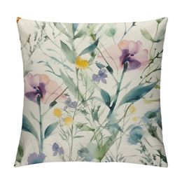 Throw Pillow Cover Watercolour Pattern Field Flowers Blue Floral Romantic Vintage Abstract Pillowcase Home Decorative Square Pillow Case Cushion Cover